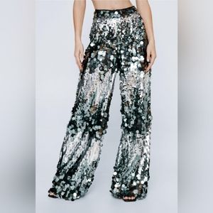 Nasty gal Premium Mix Sequin Tailored Wide Leg sz 12